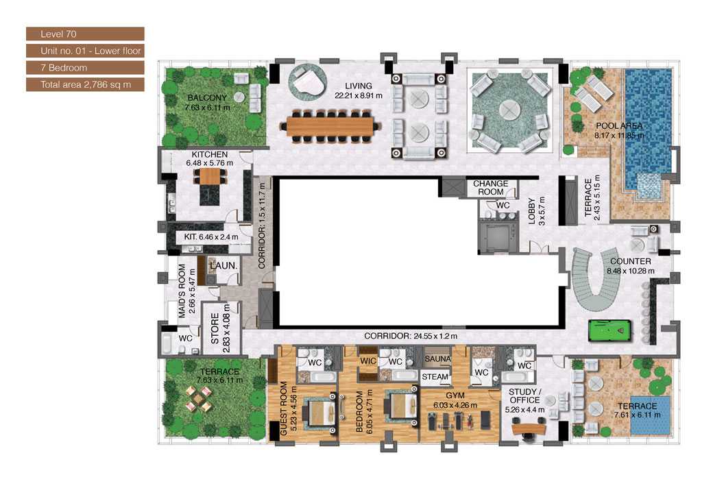 Level-70,Unit-no-1-Lower-Floor-,7-Bedroom-,Size-2786-Sq m